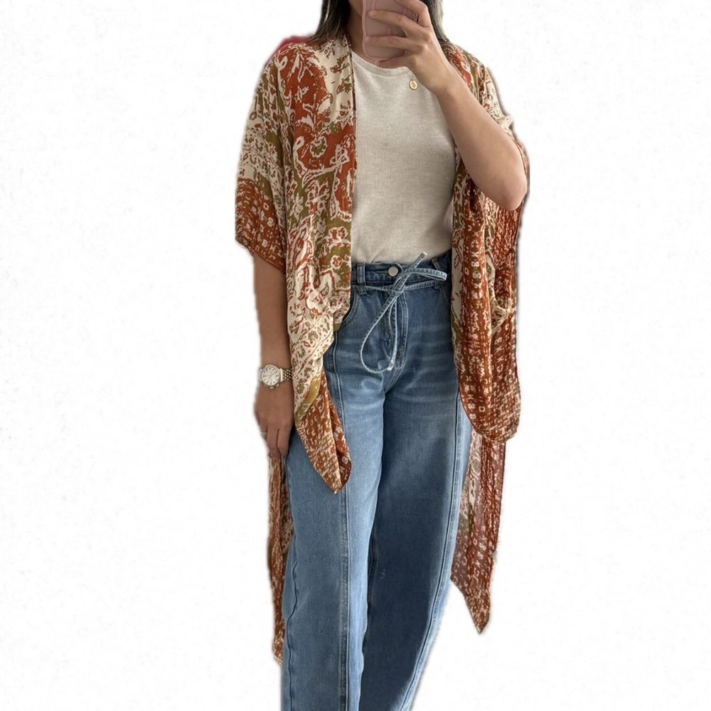 Vici Dolla Women’s Rust Paisley Open-Front Kimono brand new!